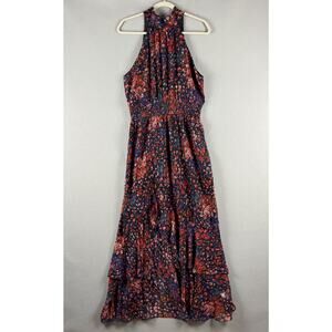 Fore Floral Chiffon Maxi Dress Women Large Halter Neck Smocked Romantic Flowy